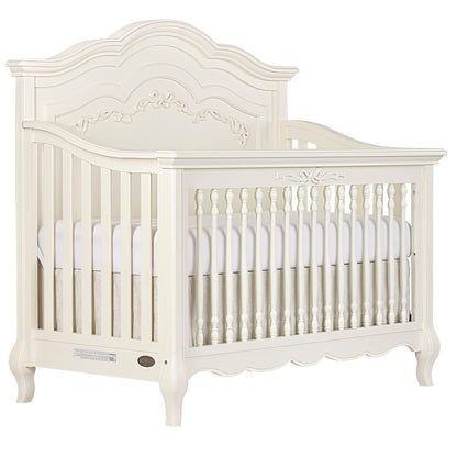 Evolur Aurora 5-in-1 Convertible Full-Size Baby Crib in Ivory Lace, GreenGuard Gold & JPMA, 3 Mattress HeightsRibbon Bow Scrollwork & Queen Anne Feet, Converts to Toddler, Day & Full-Size Bed