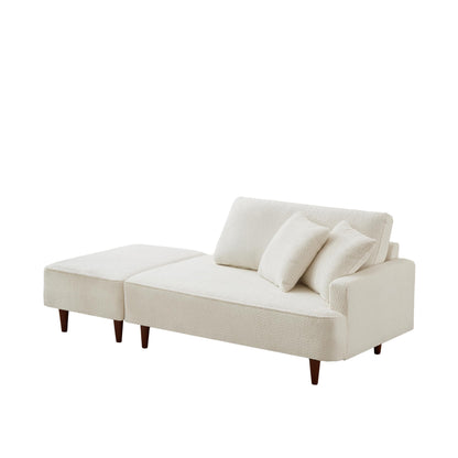 KEIKI 72" Chaise Lounge for Small Spaces, Indoor Boucle Upholstered Chaise Chair with Ottoman, Right-Hand Facing Reading Lounge for Bedroom or Living Room, White