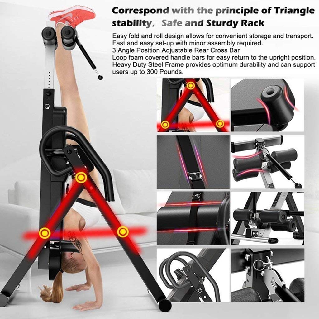 Gravity Heavy Duty Inversion Table with Headrest Adjustable Protective Strap Back Stretcher Machine for Pain Relief Therapy Body Fi