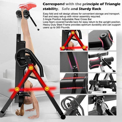 Gravity Heavy Duty Inversion Table with Headrest Adjustable Protective Strap Back Stretcher Machine for Pain Relief Therapy Body Fi