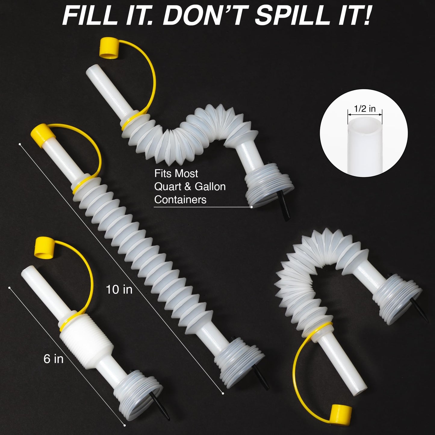 ALLSPOUT Extendable No-Drip Pour Spout for Quart and Gallon Jugs, Vented, Adjustable 6 to 10 Inch, Collapsible, Universal Fit - 3 Pack