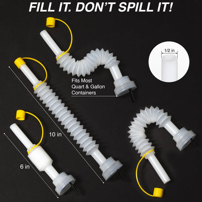 ALLSPOUT Extendable No-Drip Pour Spout for Quart and Gallon Jugs, Vented, Adjustable 6 to 10 Inch, Collapsible, Universal Fit - 3 Pack