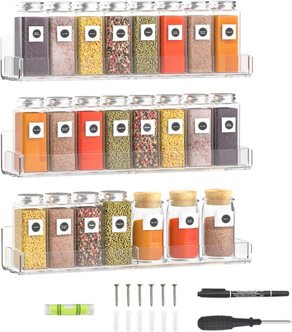 15 Inch Set 3, 3 Pack Sezanrpt Acrylic Spice Rack Wall Organizer of Clear Wall Shelf for Home Organizer, Bottle