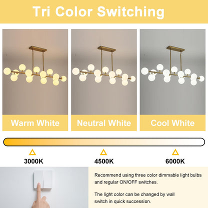 APLampara Mid Century Modern Chandelier 55in Linear Chandeliers 16-Light Brass Gold Pendant Lighting Fixture for Dining Room, Kitchen Island