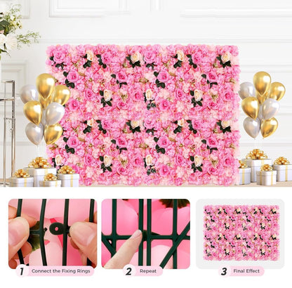 GOUZIBHD 24x16in Flower Wall Panels Wedding Party Bouquet Wall Backdrop, Faux Roses Artificial Flower Wall Background, Flower Wall Panel for Party Bridal Event Decor(Size:12PCS)