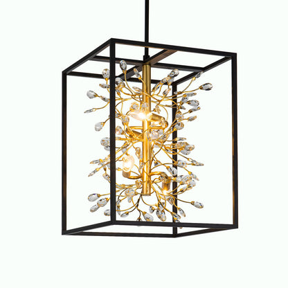 Vezzio Black and Gold Crystal Chandelier, 4-Light Modern Farmhouse Foyer Pendant Light for Entryway, Dining Room, Kitchen Island, Staircase, Hallway, H21 Inch