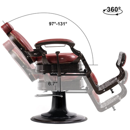 BarberPub Heavy Duty Metal Vintage Barber Chair All Purpose Hydraulic Recline Salon Beauty Spa Chair Styling Equipment 9201 (Red)