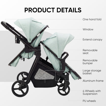 Double Stroller for Twins Infants and Toddlers, Foldable Tandem, Convertible Twin to Single Stroller, Compact Light Weight， Ages 0-3 Years (B0G4LS2W5D)
