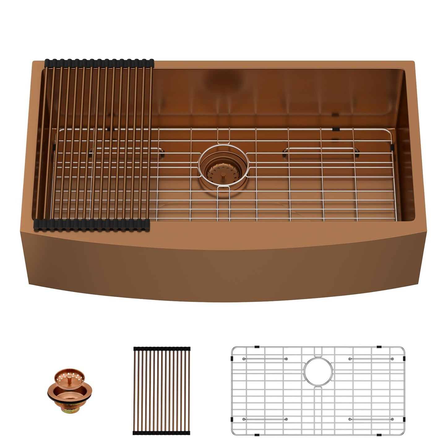 Lordear 36 inch Farmhouse Kitchen Sink Undermount Sink Matte Bronze 16 Gauge Stainless Steel Deep Single Bowl Burshed Rose Gold Farm Sink With Accessories
