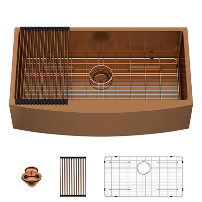 Lordear 36 inch Farmhouse Kitchen Sink Undermount Sink Matte Bronze 16 Gauge Stainless Steel Deep Single Bowl Burshed Rose Gold Farm Sink With Accessories