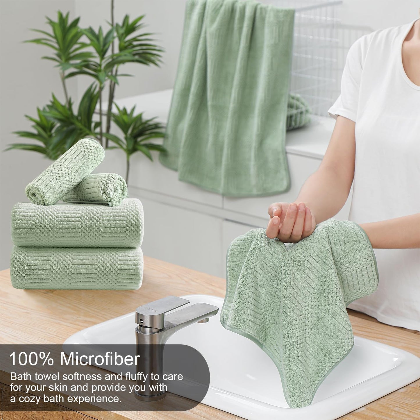 8-Piece Set,2 Sheet,2 4 Washcloths,600 Set,Highly Green Bath Towels Oversized Large Bath Towels Hand Towels and GSM
