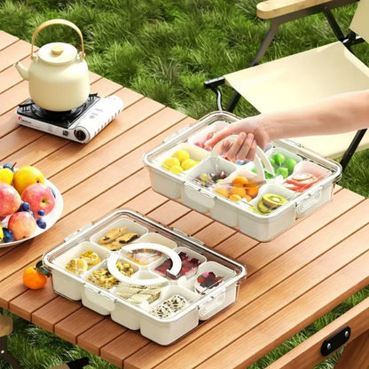Snackle Box without Ice Pack,Container with Handle,8 Compartment Divided Bento Boxs,Picnic Essentials Storage Container with Lid & Handle+A 11.4" Length Pasta Box for Outdoor Party,Travel,Refrigerator