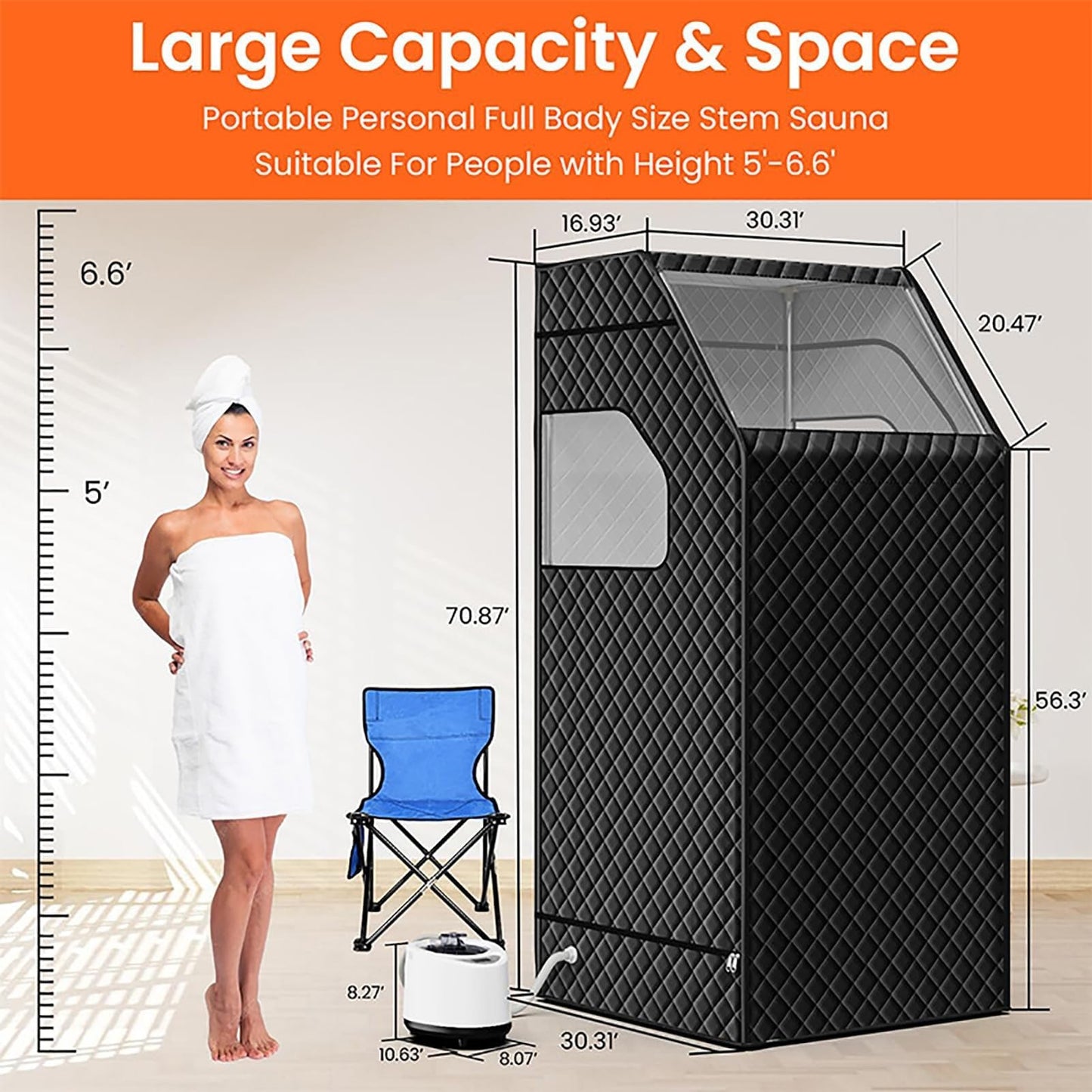 YXKJZHF Portable Sauna Box for Home, Personal Steam Sauna Tent with 1000W 2.6L Steamer, Timer, Remote Control, Folding Chair