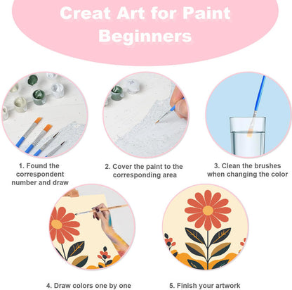 4 Pack Framed Paint by Numbers Kit for Kids & Adults Beginners, Easy Sunset Landscape Paint by Numbers Kits with Canvas Paints Brushes, Acrylic Oil Painting Arts and Crafts for Wall Decor 8 x 8 Inch