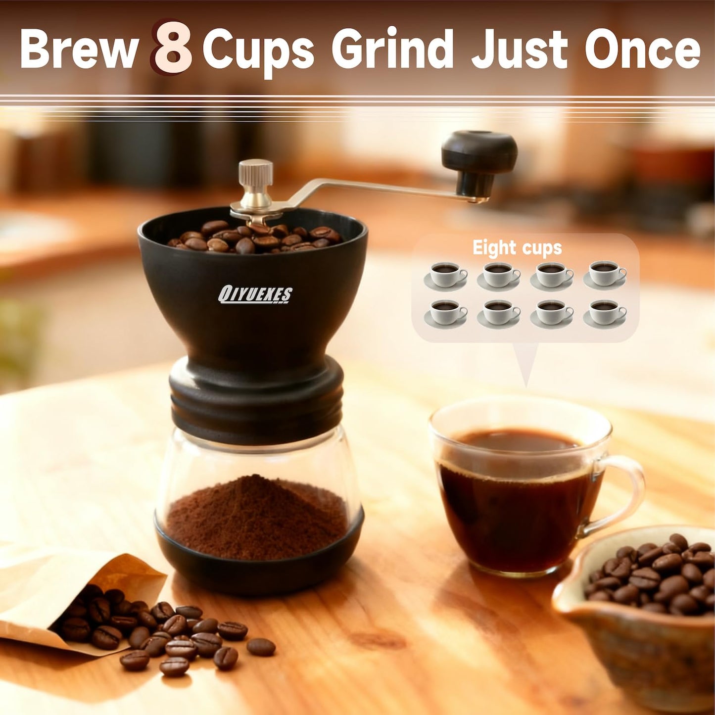 Manual Coffee Grinder 48 Adjustable Settings, 80g Large Capacity, Conical Burr Hand Mill for Home, Travel, Camping, Office, Espresso & Pour Over, 2 Jars
