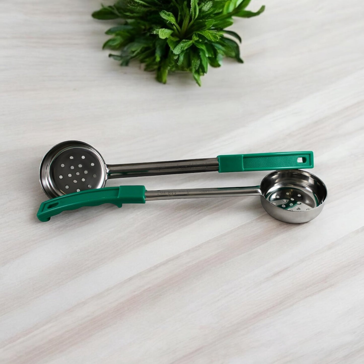 Habanerofire 4 Ounce Slotted Stainless Steel Portion Control Ladle Spoon for Measuring and Serving; Commercial Grade Serving Scoops [Pack of 2]