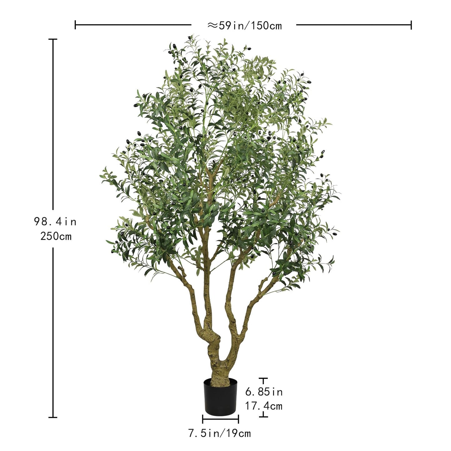 8ft Olive Trees Artificial Indoor Large Faux Olive Tree with Pot, Natural Wood Trunk, Lifelike Fruits & Branches, Fake Plants for Indoor Outdoor Home Office Living Room Floor Decor, 1 Pack