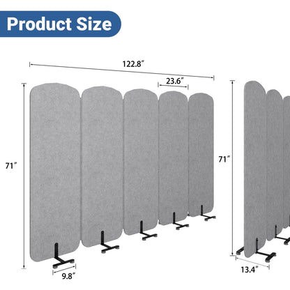 Natwind 5-Panel Office Room Divider, 122.8 x 71 inches Portable Office Partition, Freestanding Folding Privacy Wall for Cubicle & Temporary Indoor Space Separation (Grey)