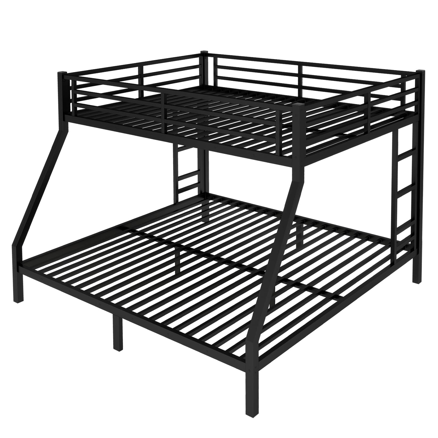 Bellemave Queen Over King Bunk Bed with 2 Side Ladders for Teens,Adults, Metal Bunk Bed Frame with Full-Length Guardrail for Dorm,Bedroom, Noise-Free Steel Slats, No Box Spring Required, Black
