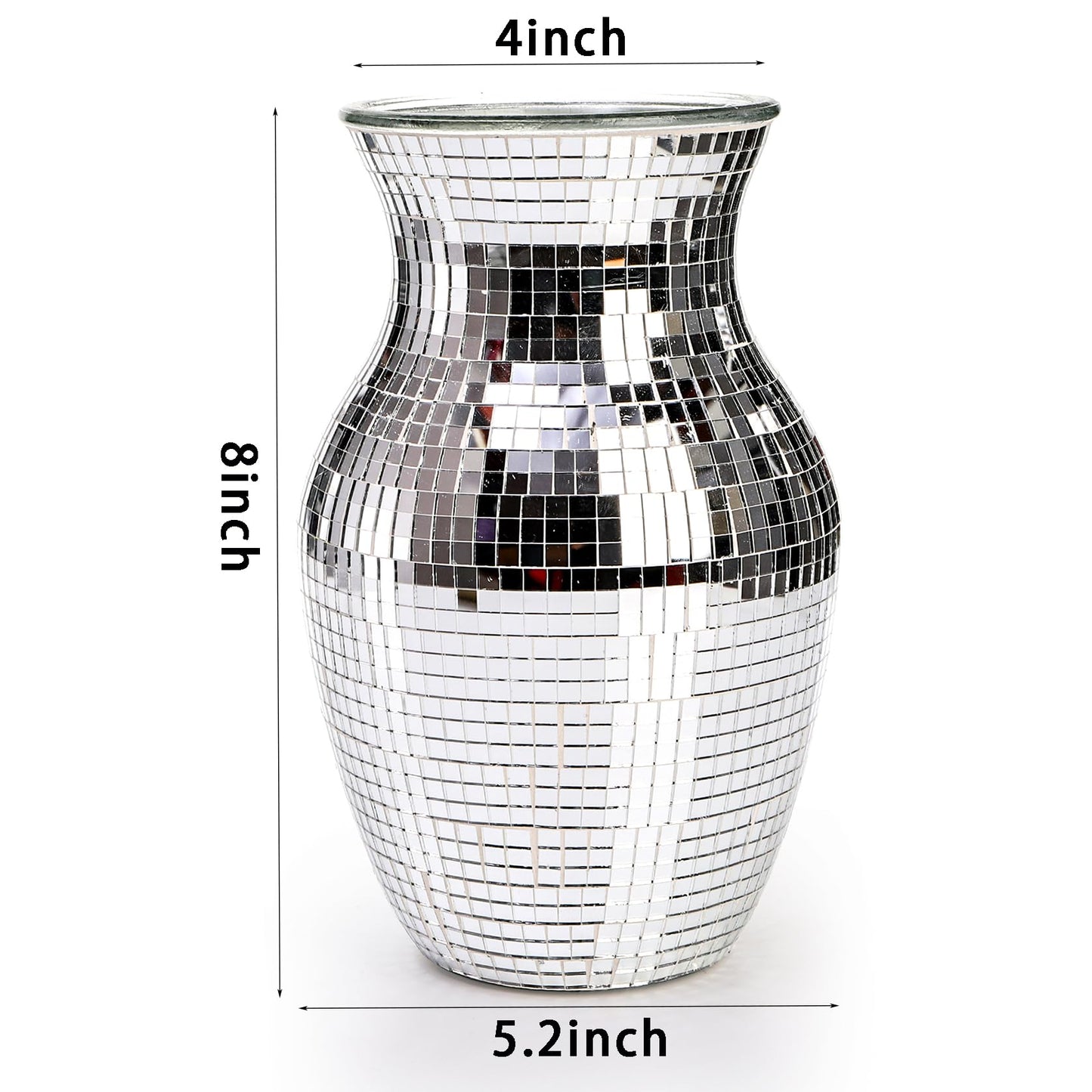 SOUJOY Disco Vase, Silver Mosaic Mirror Vase for Centerpiece, Handmade Glass Bud Vase for Wedding Flower Arrangeme, Living Room, Kitchen, Home Decor