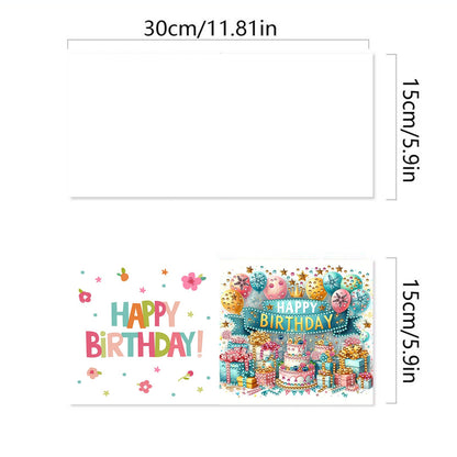 DIY Diamond Greeting Cards Set, 5D DIY Diamond Art Painting Festival Style Greeting Card, DIY Christmas Card Making Kits for Family Friends Handmade Gift-#28-Birthday