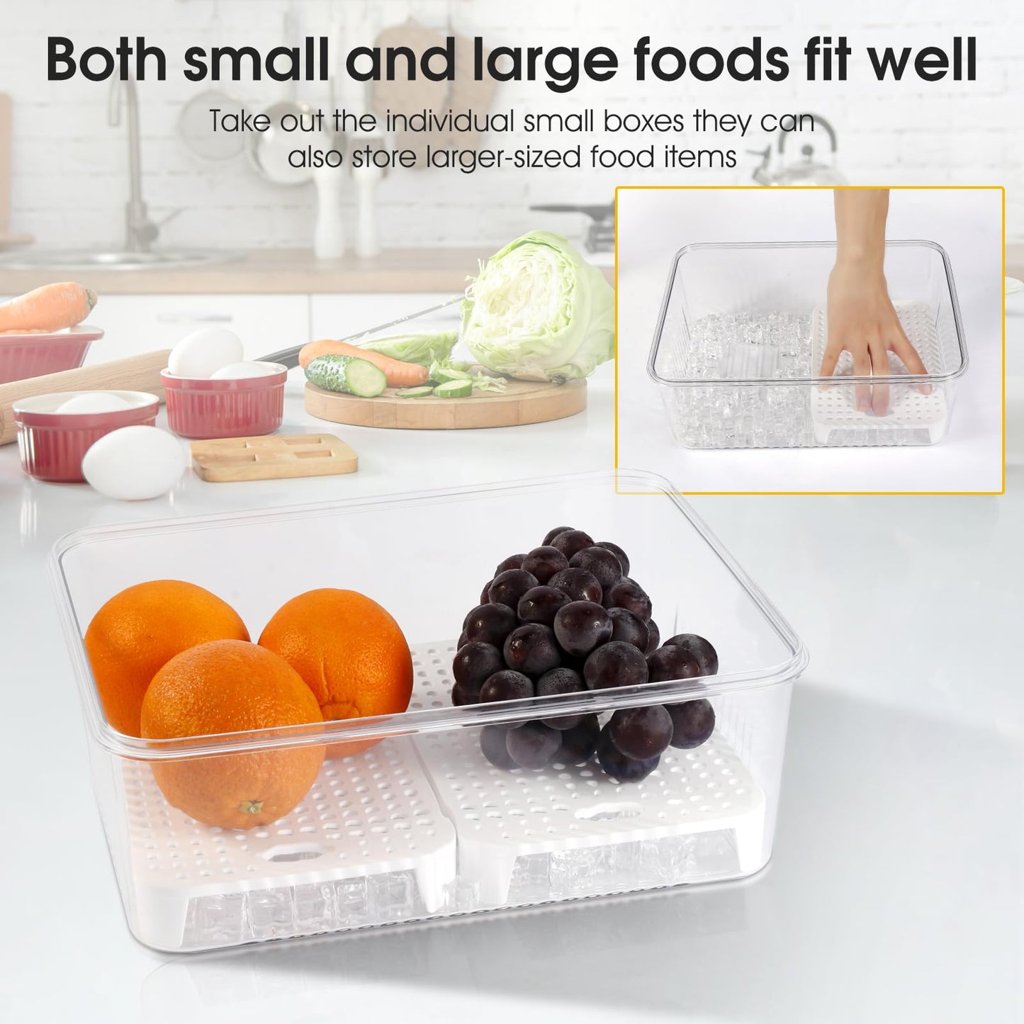 8 Compartment Snack Box with Ice Compartment, Leakproof Portable Cold Food Storage Container, Acrylic Airtight Food Tray for Long Haul Truckers Long Distance Drivers, Road Trip Car Cab Food Organizer