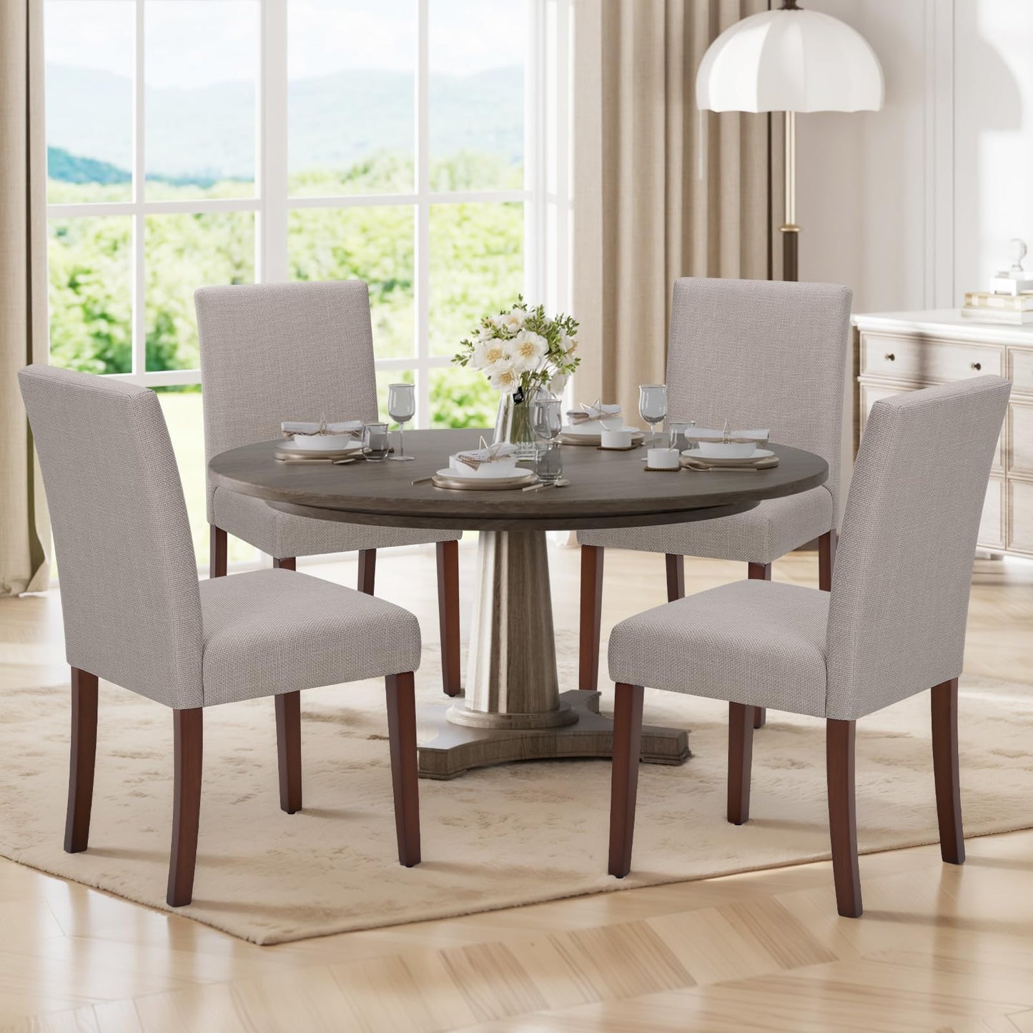 MALOL Upholstered Dining Chairs Set of 4, Modern Fabric Dining Room Chair, Wooden Dining Chair, Kitchen Side Chairs, Farmhouse Dinner Chair with High Back for Kitchen, Brown