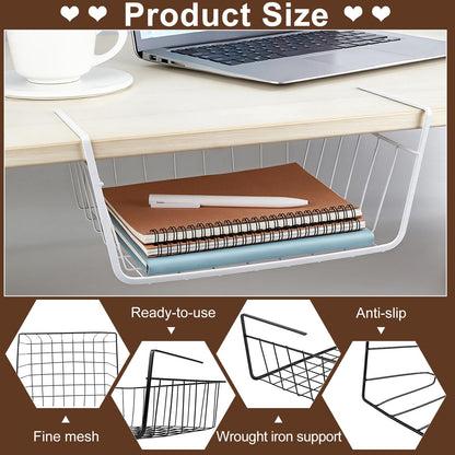 INTERWARM 8 Pcs Under Shelf Wire Basket, Slide-in Baskets Organizer for Kitchen Pantry Desk Bookshelf, Cabinet Baskets Organizer 12.2x8.66x5.1Inch for Kitchen, Office, Pantry(Black and White)