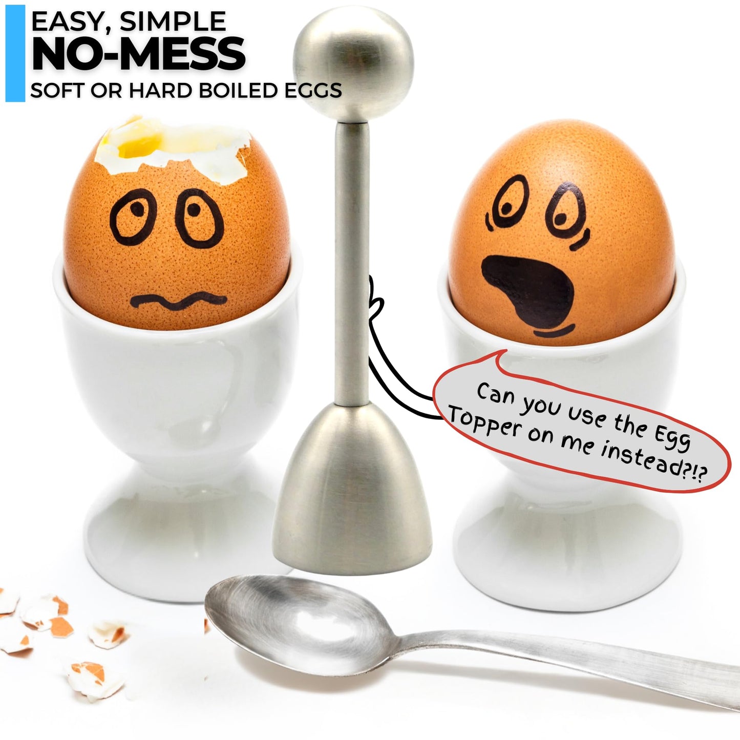 ICO Stainless Steel Egg Toppers - Perfect Opener for Soft & Hard Boiled Eggs - Pack of 2