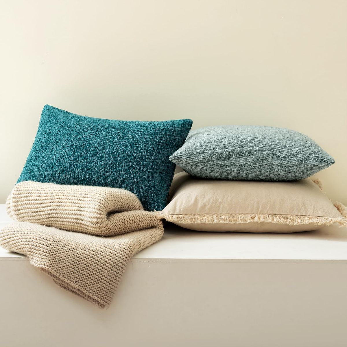 Pack 1 Decor,12x20 Inch MIULEE Textured Boucle Throw Pillow Cover Teal Accent Solid Lumbar Spring Pillow Case