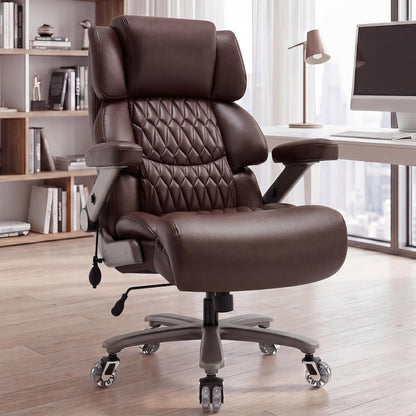 700lbs Big and Tall Office Chair - Adjustable Lumbar Support Heavy Duty Metal Base Quiet Rubber Wheels High Back Large Executive Computer Desk Swivel Chair, Ergonomic Design for Back Pain