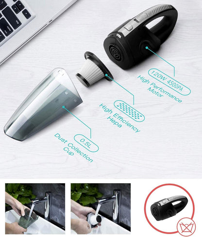 Handheld Vacuum Cordless, Portable Wet Dry Cleaner for Car Home, Pet Hair, Rechargeable 2200mAh Lithium Battery, 120W
