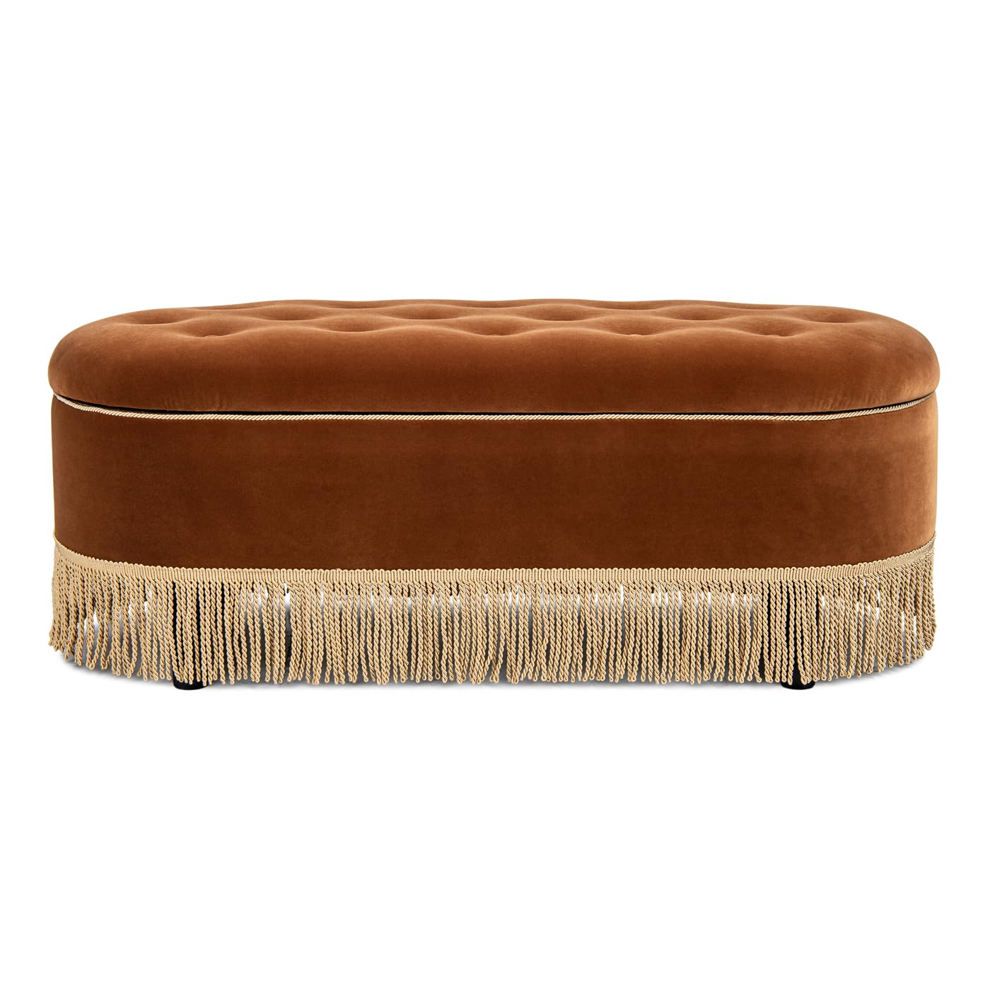Jennifer Taylor Home 48.5" Oval Tufted Bullion Fringe Storage Bench, Burnt Orange Performance Velvet