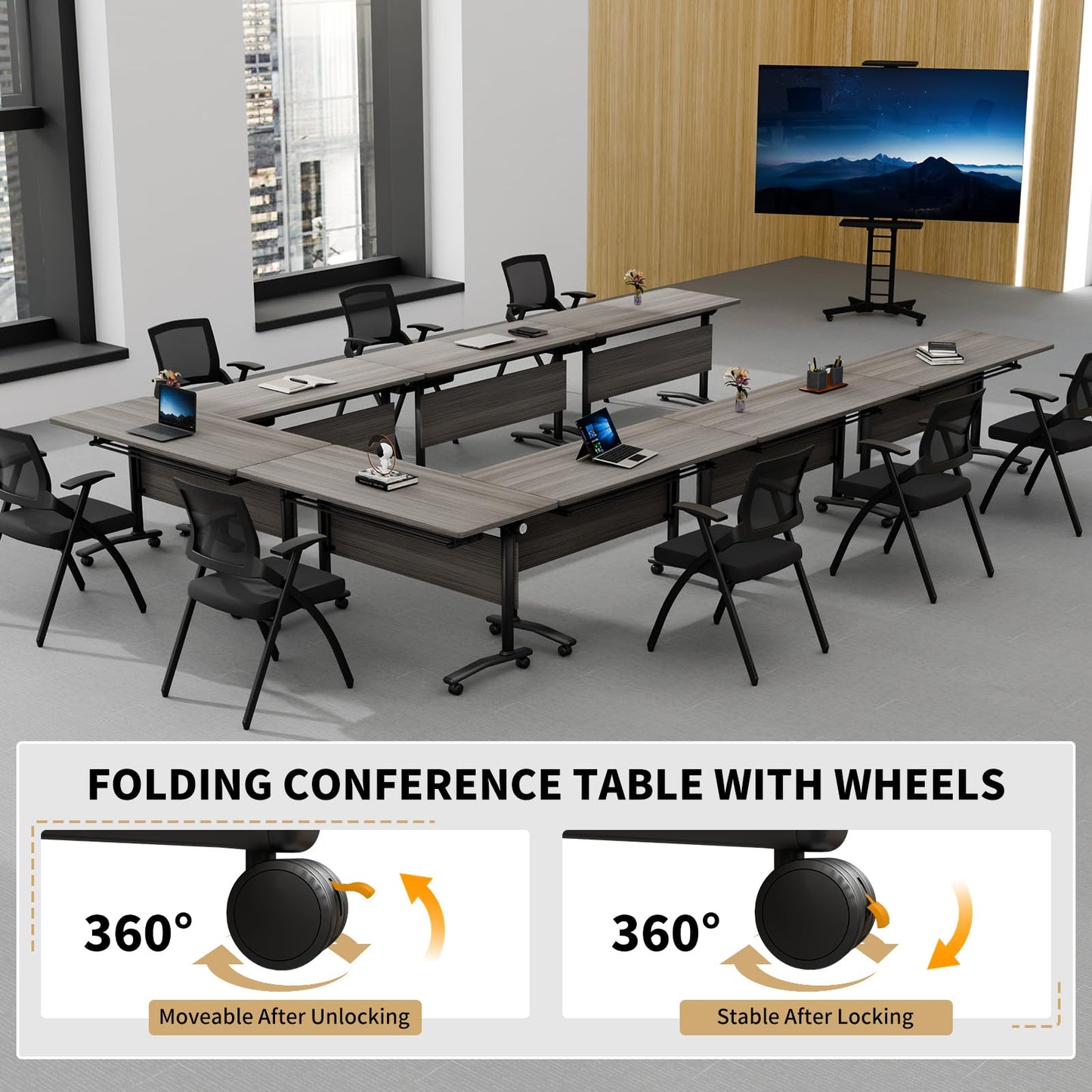 ZanyCajole 2PCS Folding Training Table with Wheels,Modular Conference Tables, 71IN Conference Room Table,Flip Top Mobile Meeting Tables for Office Seminar School Classroom,2-30 Person