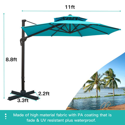 Sunnyglade 11FT Double Top Cantilever Patio Umbrella Deluxe Offset Umbrella 360° Rotation & Integrated Tilting System Heavy Duty Outdoor Umbrella for Market Garden Deck Pool Backyard Patio(Blue)