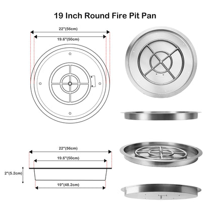 Stanbroil 19 Inch Drop-in Round Fire Pit Kit with Spark Ignition Kit, Propane Gas Version, 304 Stainless Steel