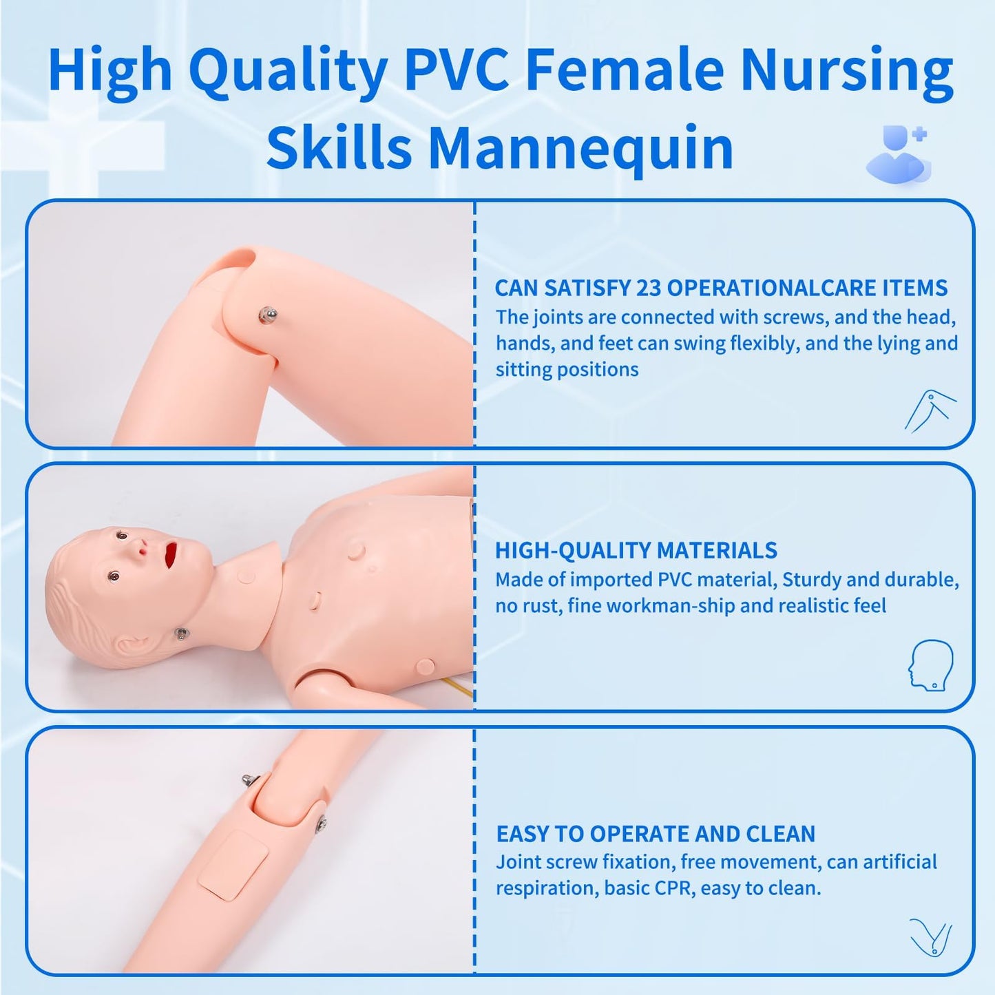 Medical Mannequin for Training, Female CPR Human Manikins Highly Simulated Patient Care Medical Manikin with 3 Muscle Module & Patient Gown & Urinary for Teaching Pratice (Famale)