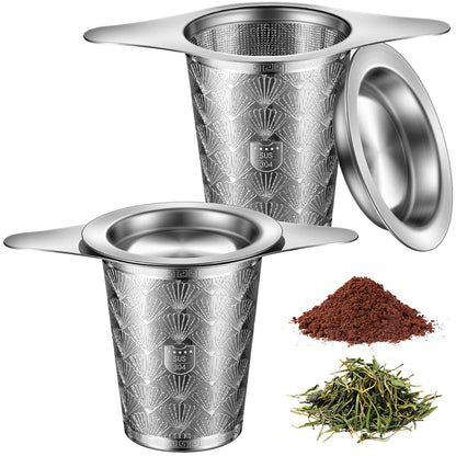 2Pack Extra Fine 18/8 Stainless Steel Tea Infuser BOMANSI BOMS Tea Strainer with Large Capacity & Perfect Size Double Handles for Hanging on Teapots, Mugs, Cups to Steep Loose Leaf Tea and Coffee