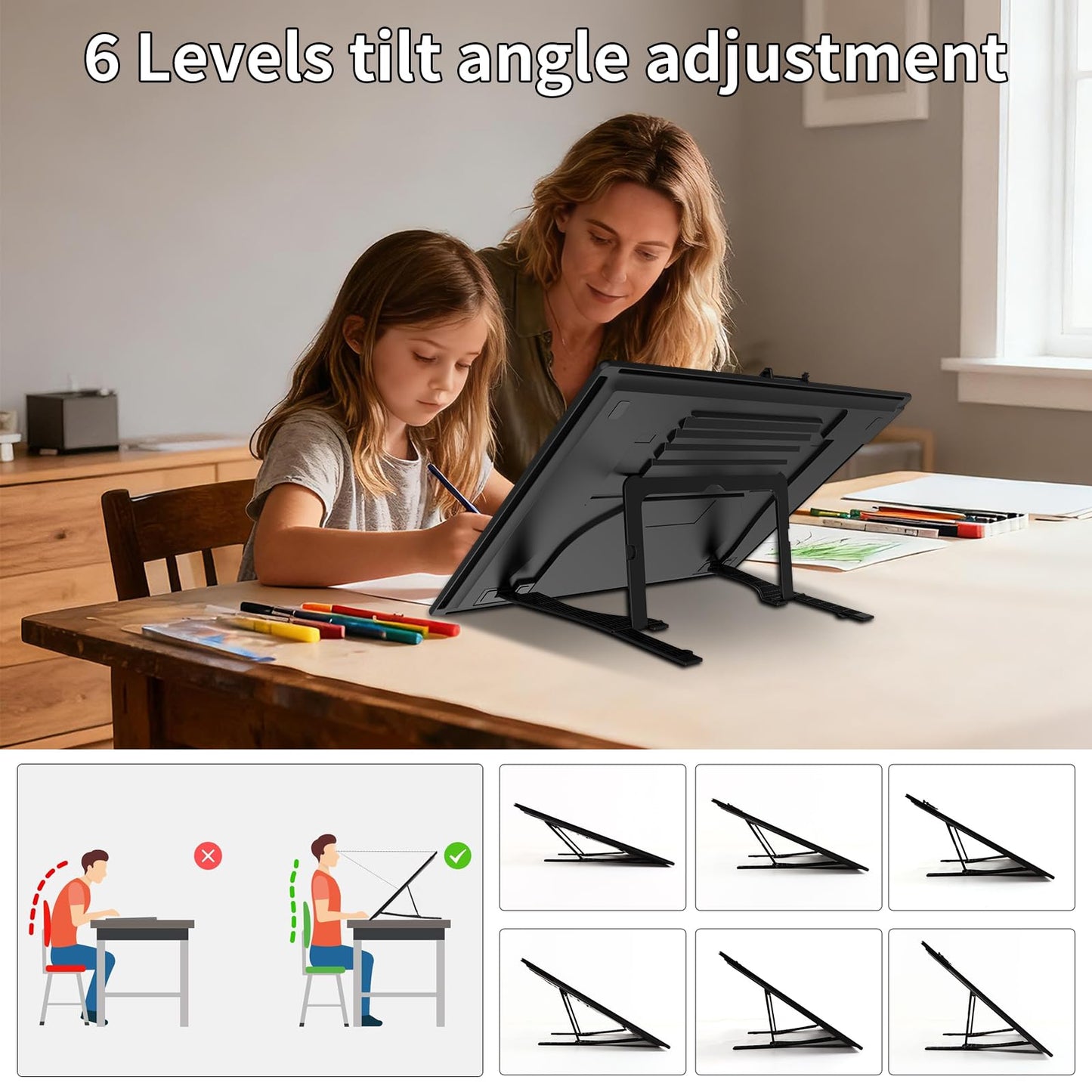 HIUKCOLED Rechargeable A3 Light Pad with Diamond Painting Light Board Carry Bag, Built-in Foldable Stand＆top Clip, 3 Colors/Stepless/6-level Brightness, Battery Powered Wireless LED Tracing Box
