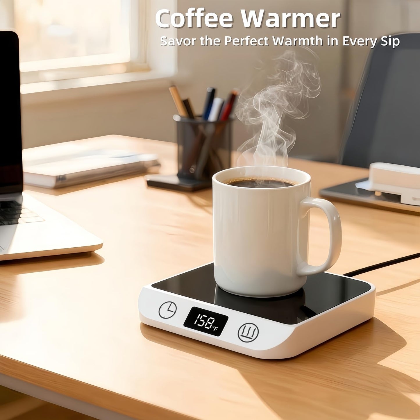 Coffee Mug Warmer & Candle Warmer 2-in-1 with Auto Shut Off - 46W Smart Electric Warmer, 6 Temperature Settings (113-158°F), Digital Timer, 4.5" Plate for WFH,Desk,Office,Home,Bedroom