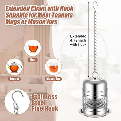 Umigy 4 Pcs Tea Infuser Strainers for Loose Tea with Scoop, Extra Fine Mesh Steeper 304 Stainless Steel Diffuser Leaf Holder with Extended Chain Hook for Brew, Spices, Seasoning (Stylish Style)