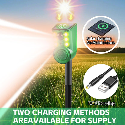 Solar Outdoor Motion Sensor Alarm - Ultrasound & Alarms 130db Motion Detector Loud Noise Maker,Strobe Light,for Home, Villa,Yard,Chicken coop,Farm,Barn.4 Work Modes.Say Goodbye to The Intruders 4Pack