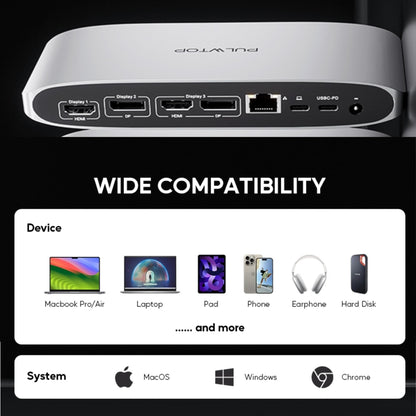 PULWTOP Displaylink Docking Station, Triple Display DisplayLink Dock for MacBook M1/M2/M3 Windows, 4K@60Hz Laptop Docking Station with 2 HDMI, 2 Display Port, PD, USB C Data, 4 USBA, Ethernet, Audio