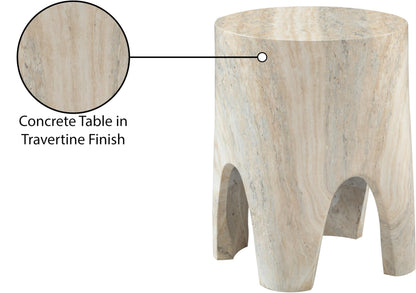Meridian Furniture 99054Travertine-ET Foligno Collection Art Deco Indoor/Outdoor Concrete End Table with Travertine Finish, 14" W x 14" D x 18" H, Travertine