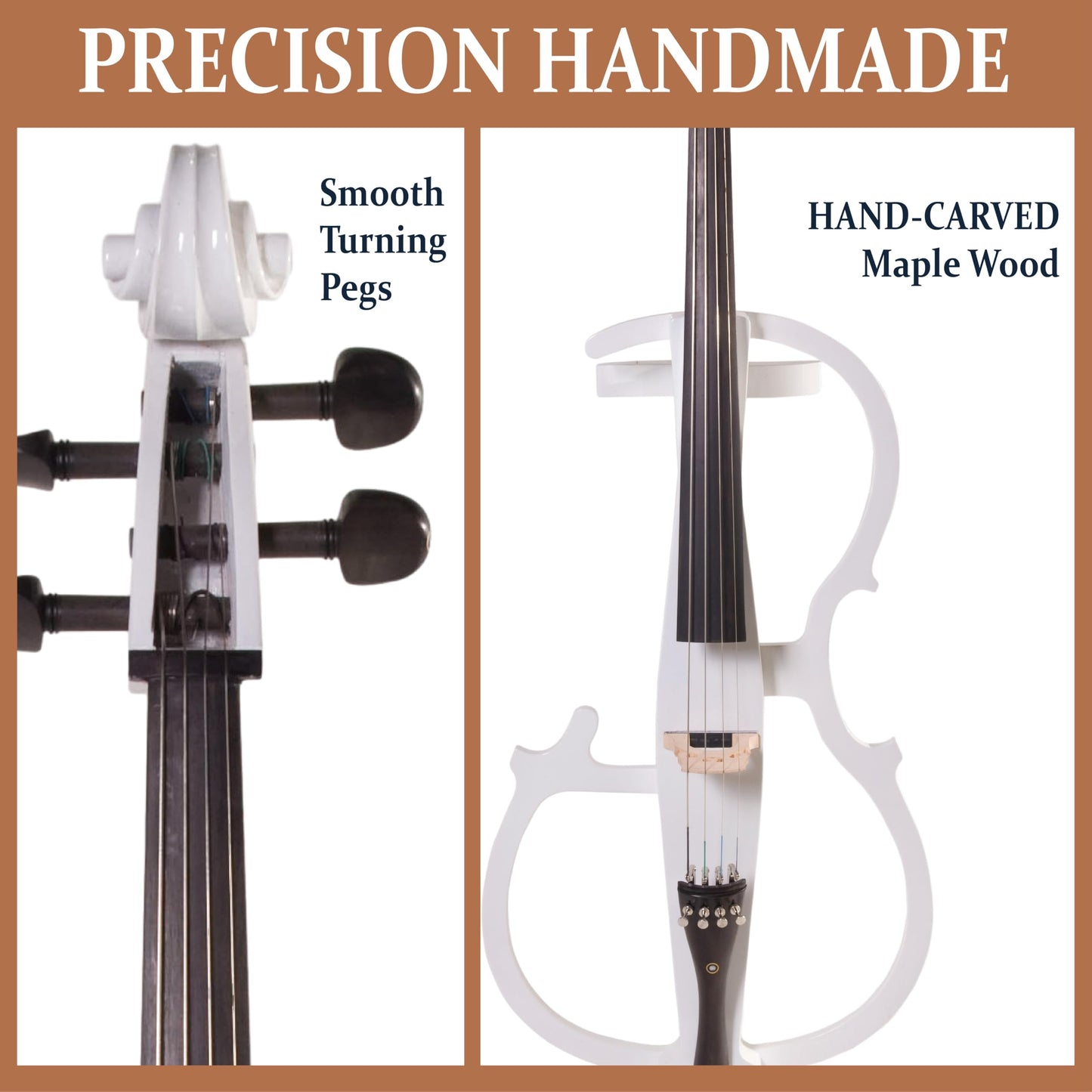 Cecilio 4/4 Electric Cello with Ebony Fittings, Professional Silent Electric Cello Kit with Bow, Rosin, Aux Cable and Headphone, Musical Instrument for Beginners, Pearl White