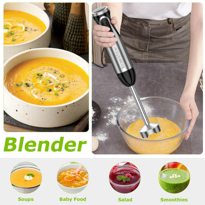 Bonsenkitchen Immersion Handheld Blender with Whisk, 20-Speed & Turbo Mode Hand Blender Stick 500W, 304 Stainless Steel Hand Blender for Soup, Smoothie, Puree, Baby Food