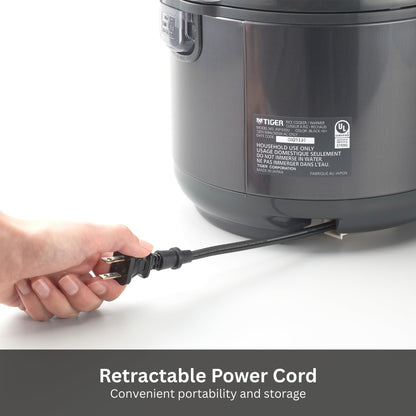 Tiger JNP-S15U-KY 8 Cup Capacity White Rice Cooker with Non-Stick Inner Pot, Retractable Power Cord, and Keep Warm up to 12 hours (Obsidian Black)