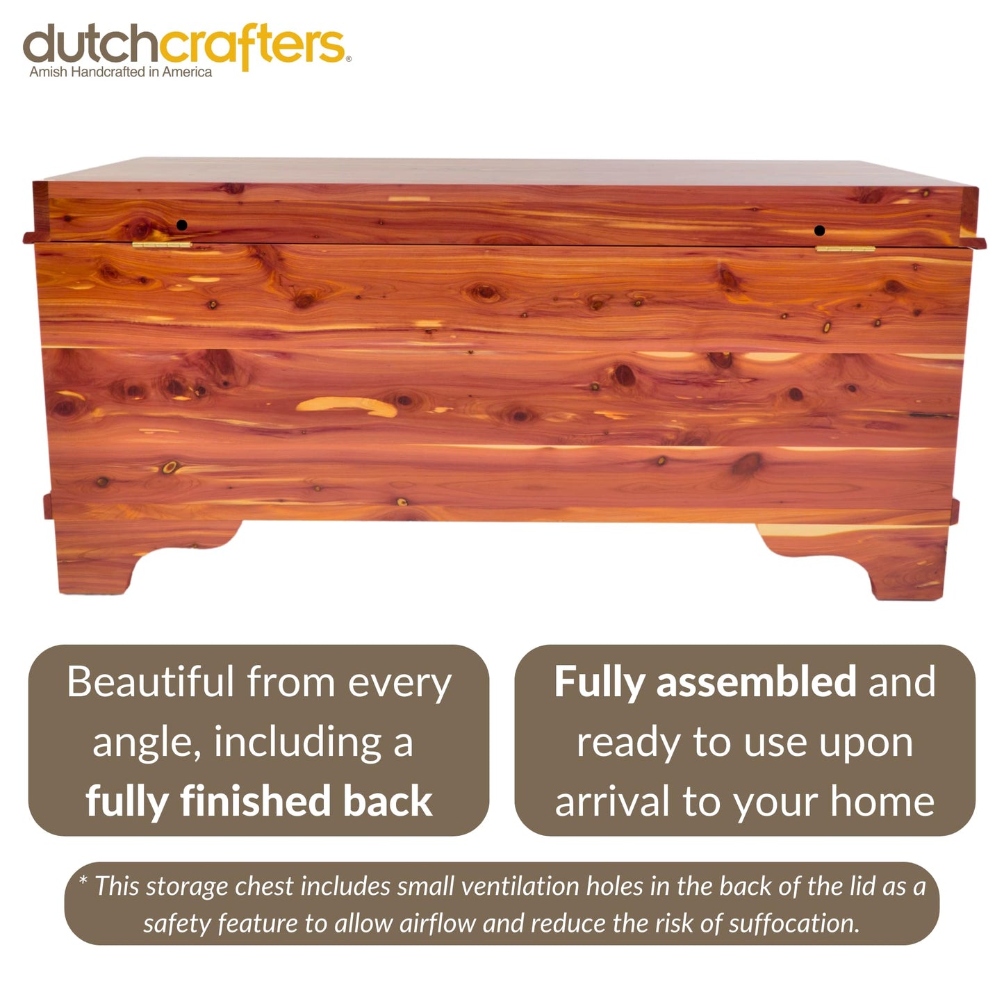 DutchCrafters Red Cedar Wood Blanket Storage for Living Room, Fully Lined Hope Chest, Bedroom Bench, Lockable Storage Box, Locking Chest with Handles and Waterfall Edge - Amish Made in USA (35" Small)