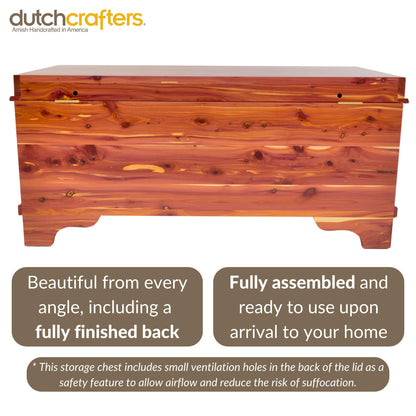 DutchCrafters Red Cedar Wood Blanket Storage for Living Room, Fully Lined Hope Chest, Bedroom Bench, Lockable Storage Box, Locking Chest with Handles and Waterfall Edge - Amish Made in USA (35" Small)