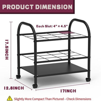 Blueprint Storage Holder with Wheels - 12-Slot Metal Roll File Rack with Silent Casters for Easy Mobility | Black
